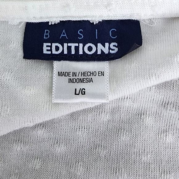 BASIC EDITIONS WOMENS  BELL SLEEVES WHITE RAISED DOTS TOP SIZE LARGE - Picture 6 of 7